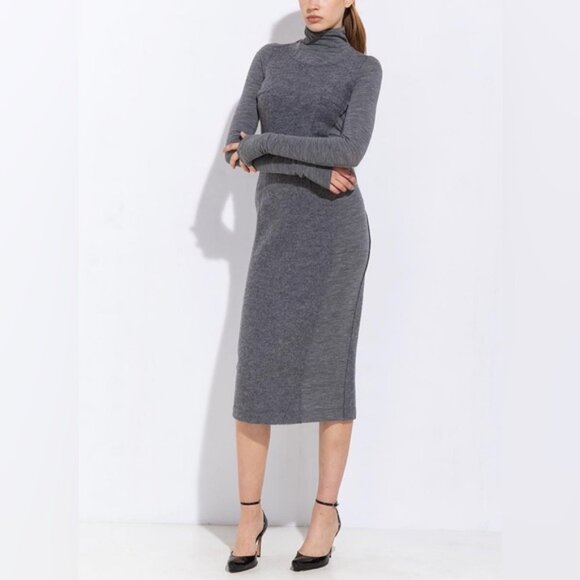 SPORTMAX‎ Teismo Dress Double Layer WOOL Knit Midi Turtleneck No Size Tag LARGE - Picture 4 of 16